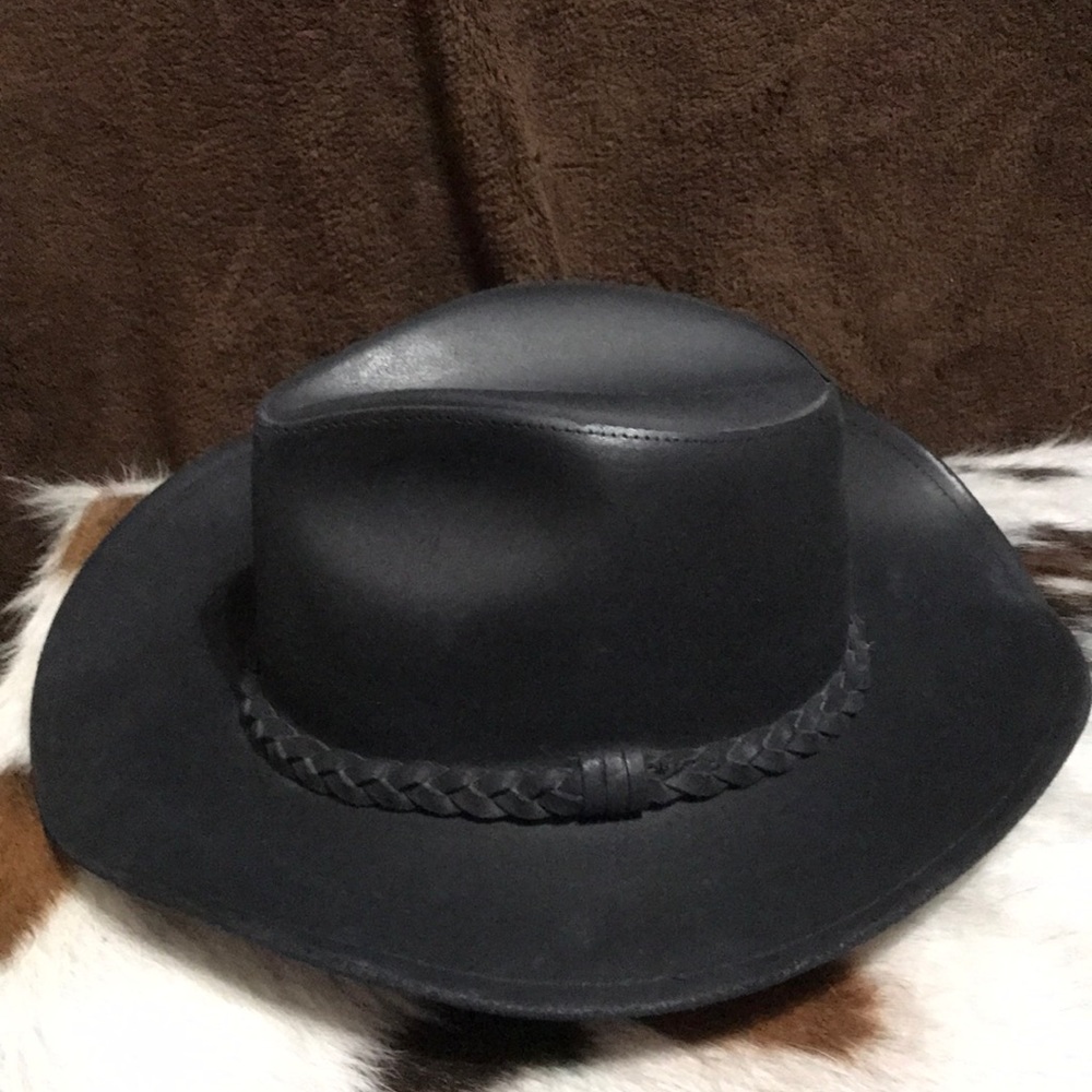 All Leather Black Cowboy Hat/ Braided Leather Band